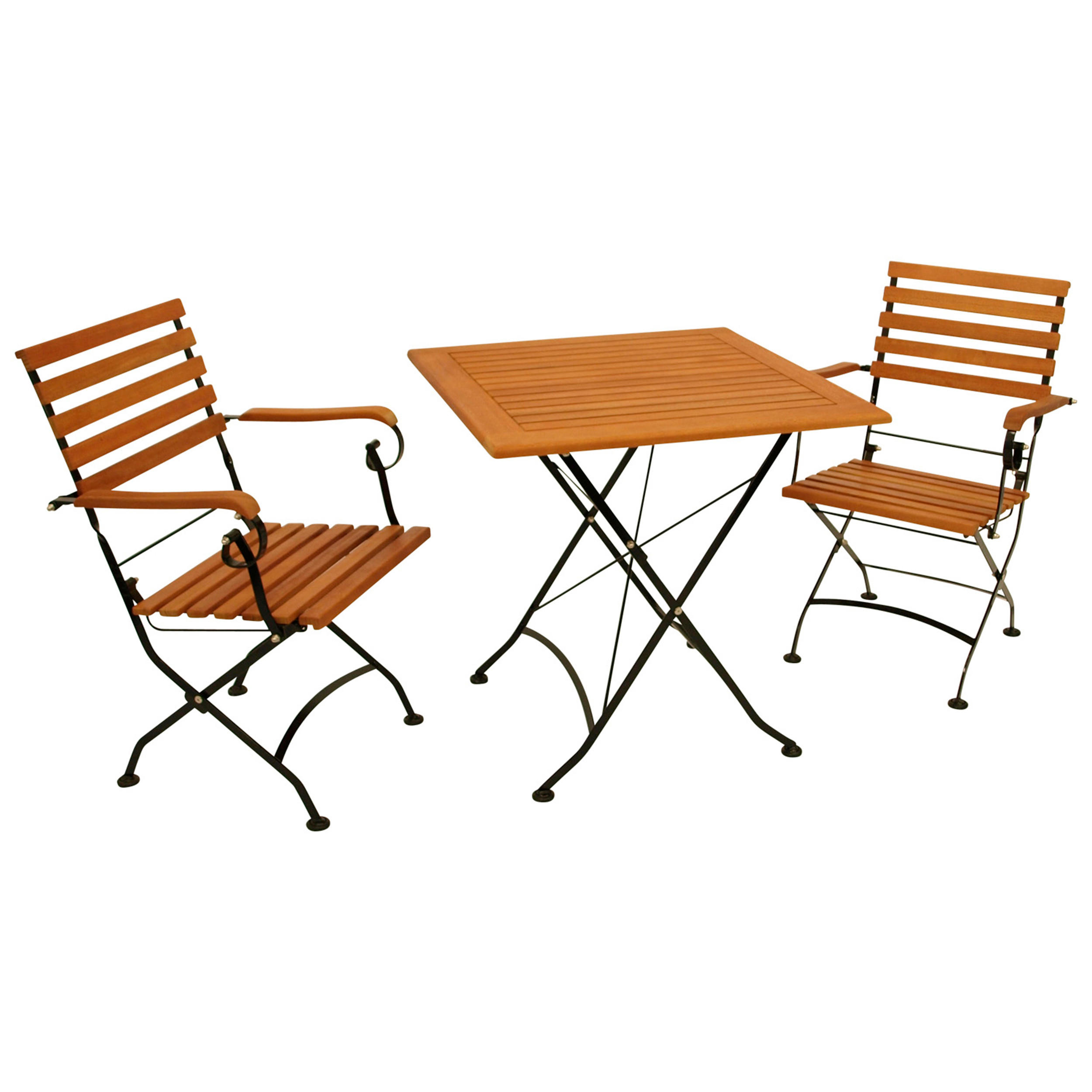 GARTENESSGRUPPE Bad Belzig - 3-teilig (2x Armlehnensessel, 1x Tisch 75cm rund), Gestell Flachstahl schwarz, Latten Eukalyptusholz, - Schwarz, Metall - TPFGarden