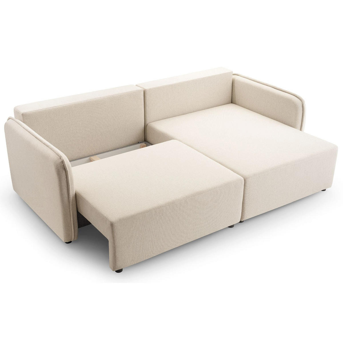 ECKSOFA Kassian, Hellbeige Strukturstoff, rechtsseitig - Ecru/Schwarz, Kunststoff/Textil (147/227cm) - Selsey
