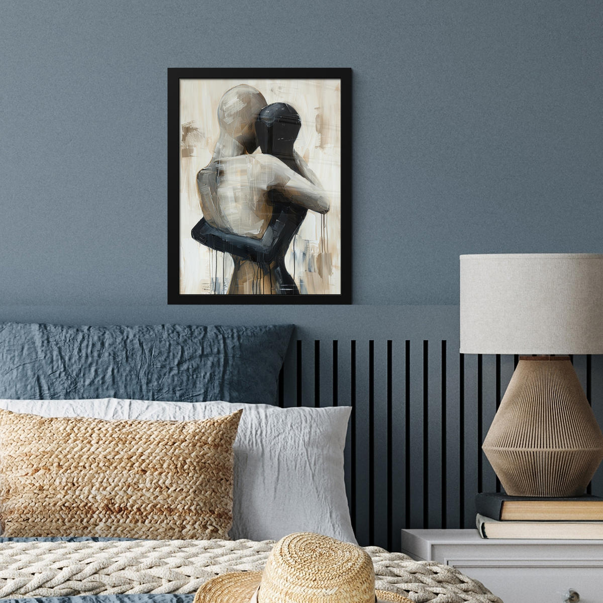 GERAHMTES BILD Abstrakt - Liebe - Schwarz und weiß - Modern 30x40 cm - Schwarz, Papier (30/40cm) - MuchoWow