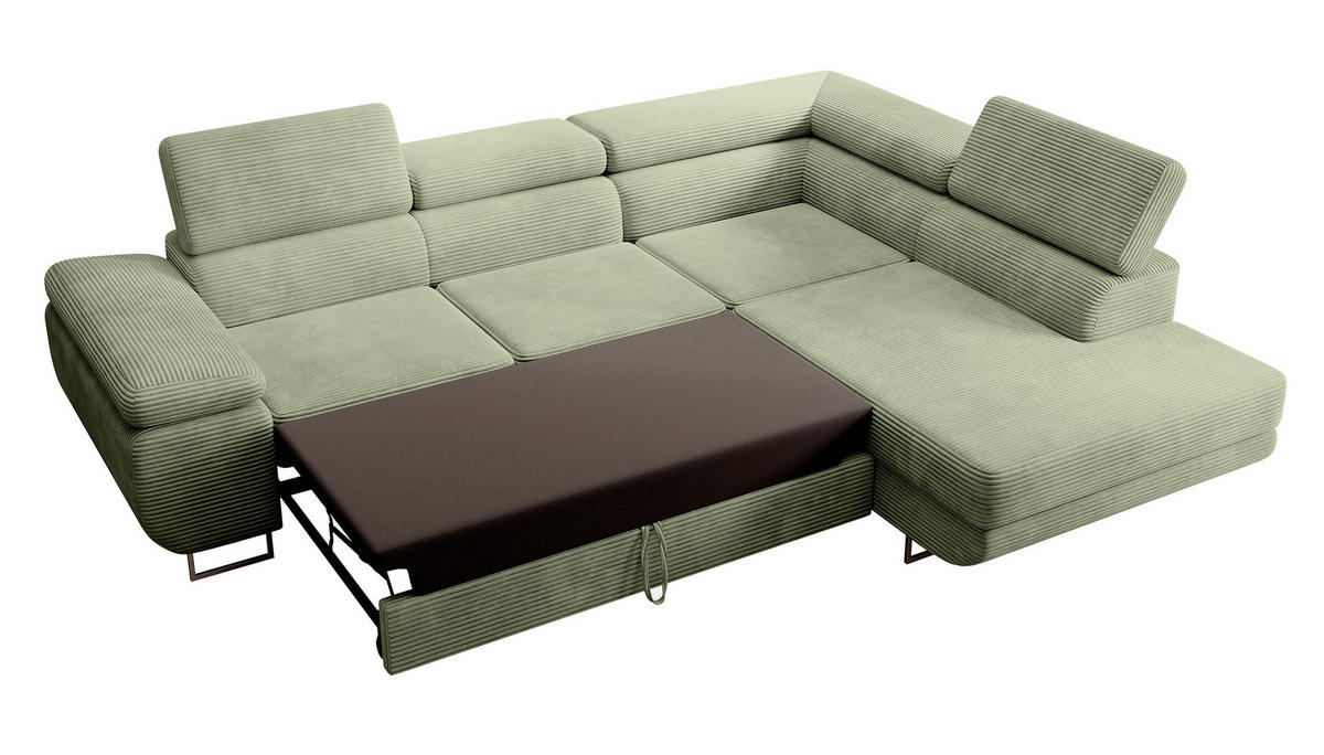 ECKSOFA Stevil Salbeigrün Cordbezug - Salbeigrün/Silberfarben, Textil/Metall (275/203cm) - Selsey