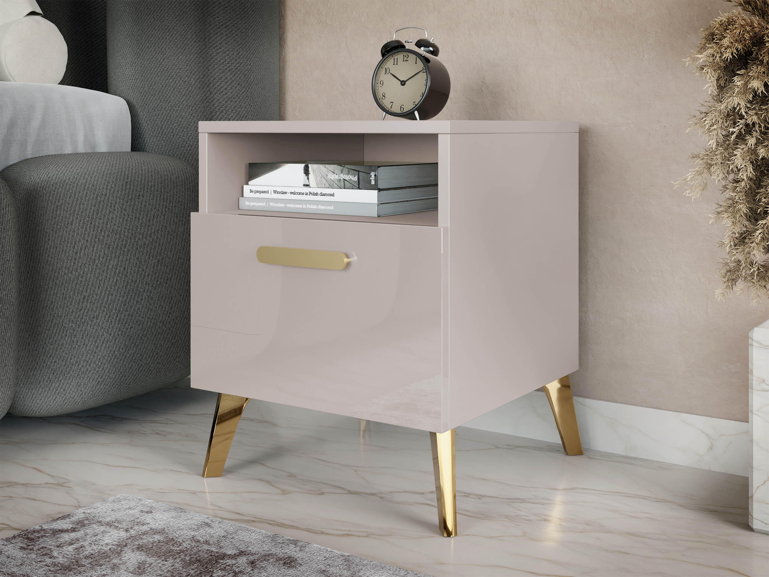 NACHTTISCH Picru 1SZ - Kaschmir/Goldfarben, Holzwerkstoff/Kunststoff (40/47/38cm) - MIRJAN24
