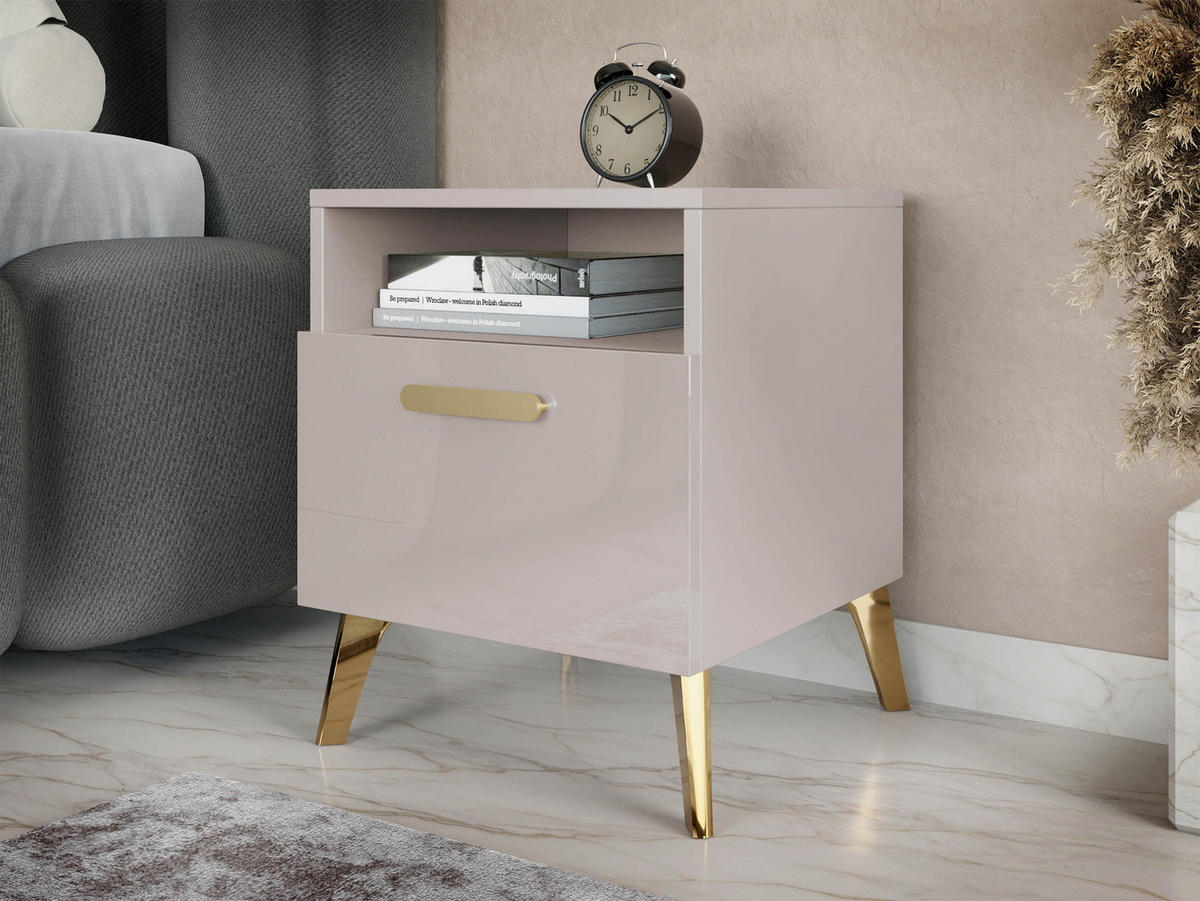 NACHTTISCH Picru 1SZ - Kaschmir/Goldfarben, Holzwerkstoff/Kunststoff (40/47/38cm) - MIRJAN24