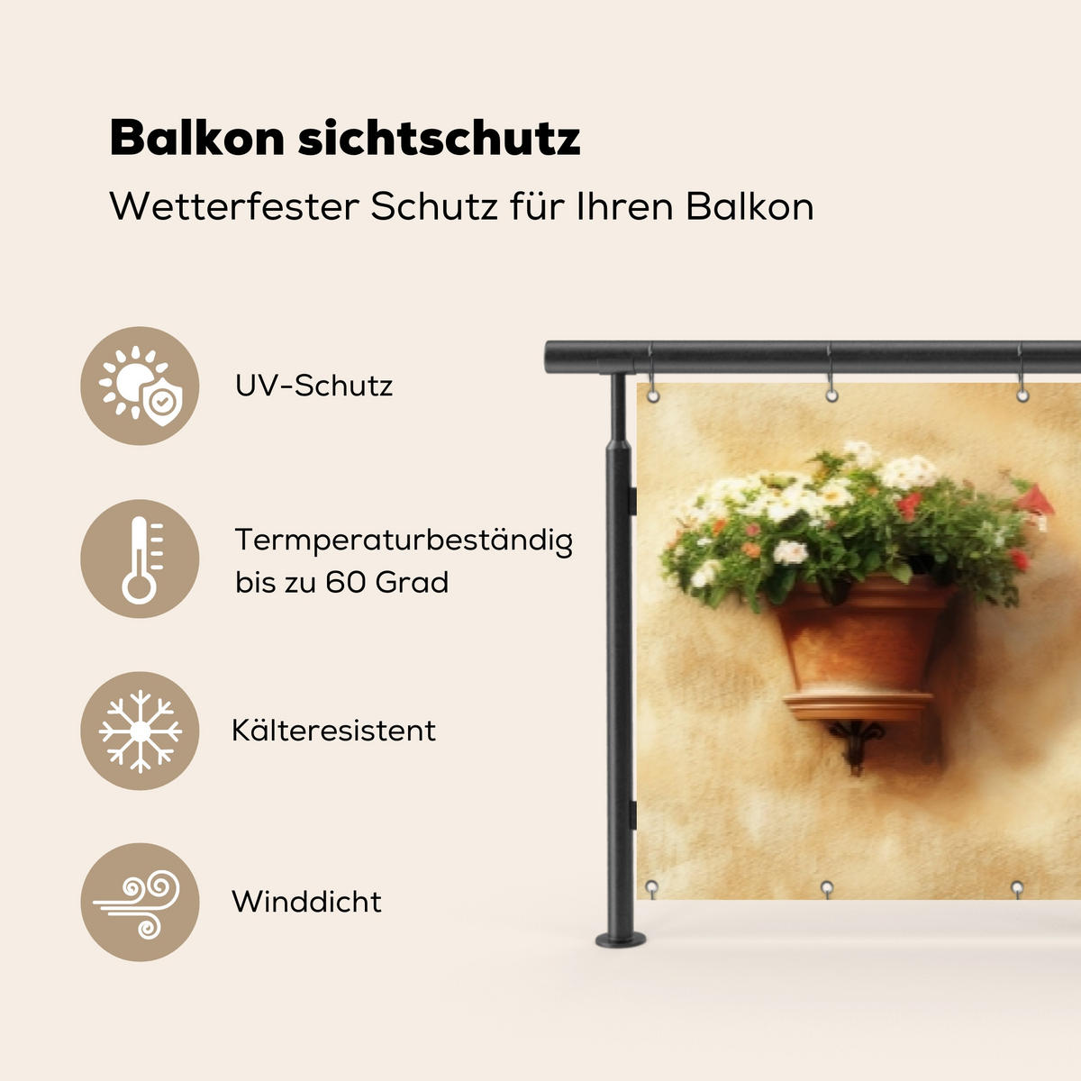 BALKON-SICHTSCHUTZ Blumentöpfe - Wand - Vintage - Terra cotta, Kunststoff (500/75cm) - MuchoWow