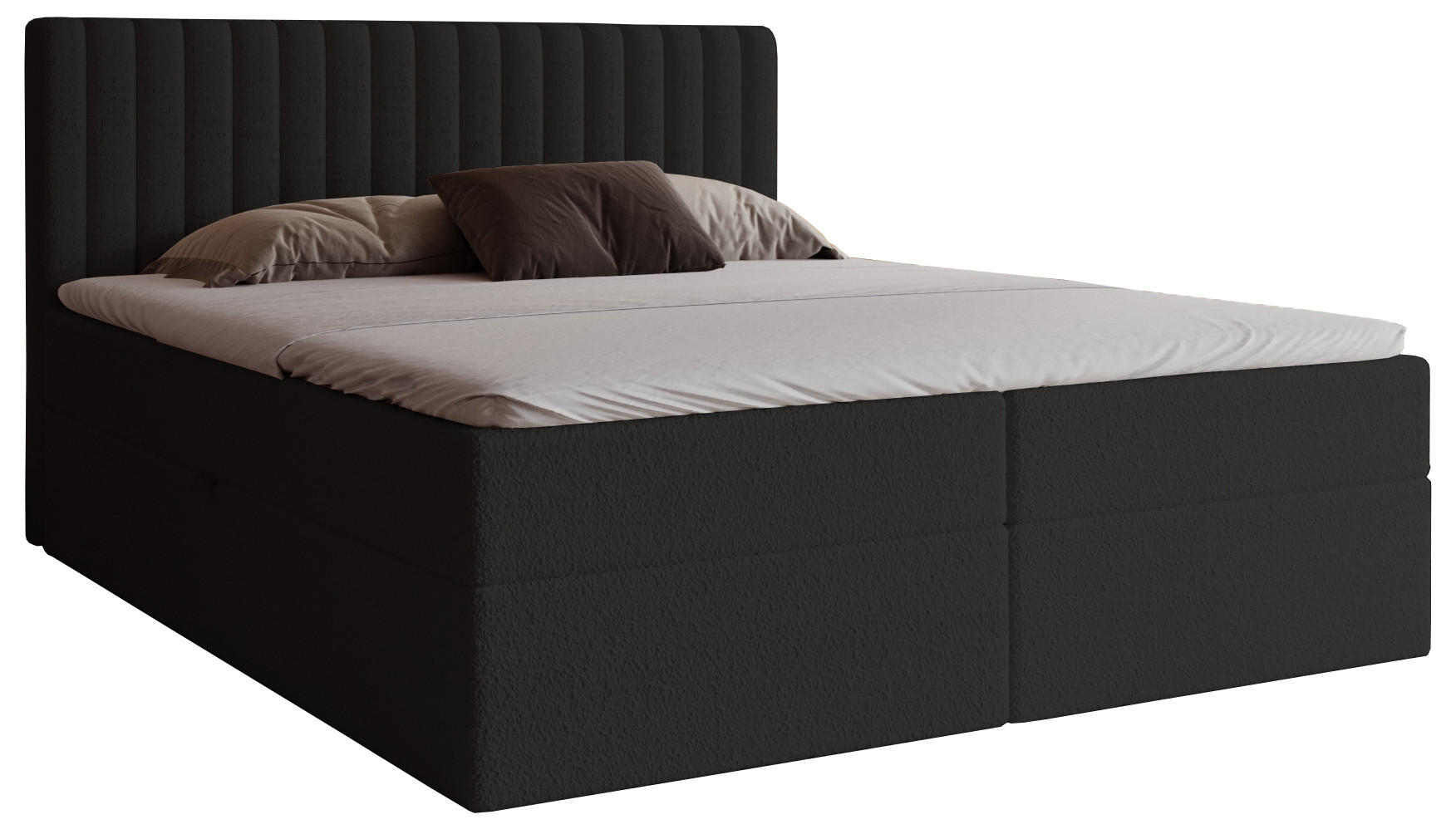 BOXSPRINGBETT Boucle 180x200 Daliro mit Bettkasten, Matratze H3, Schwarz - Schwarz, Holz/Textil (180/200cm) - Emporius