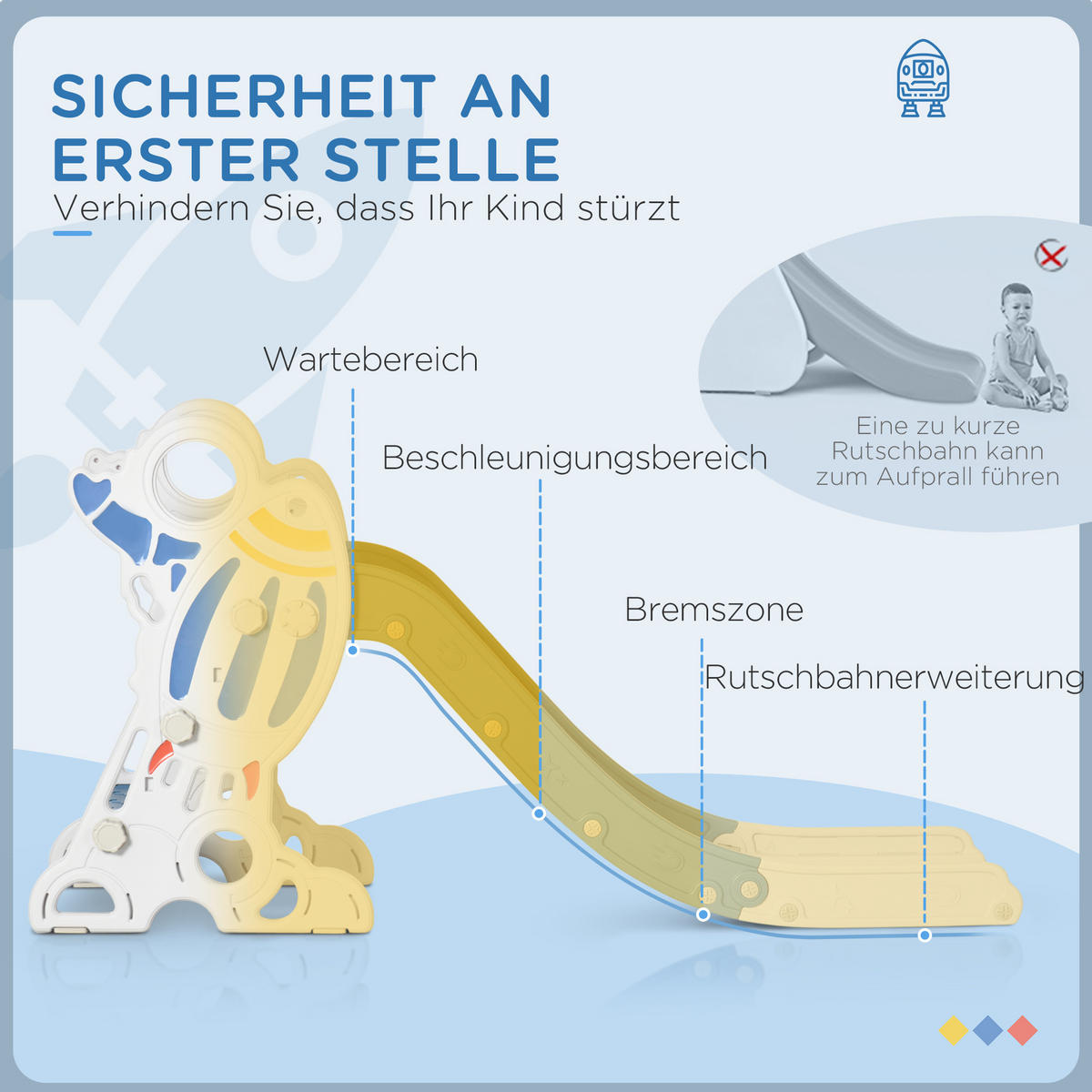 KINDERRUTSCHE für Kinder von 1,5 bis 3 Jahren mit Raketen-Design - Blau, Kunststoff (46.5/80/157cm) - AIYAPLAY
