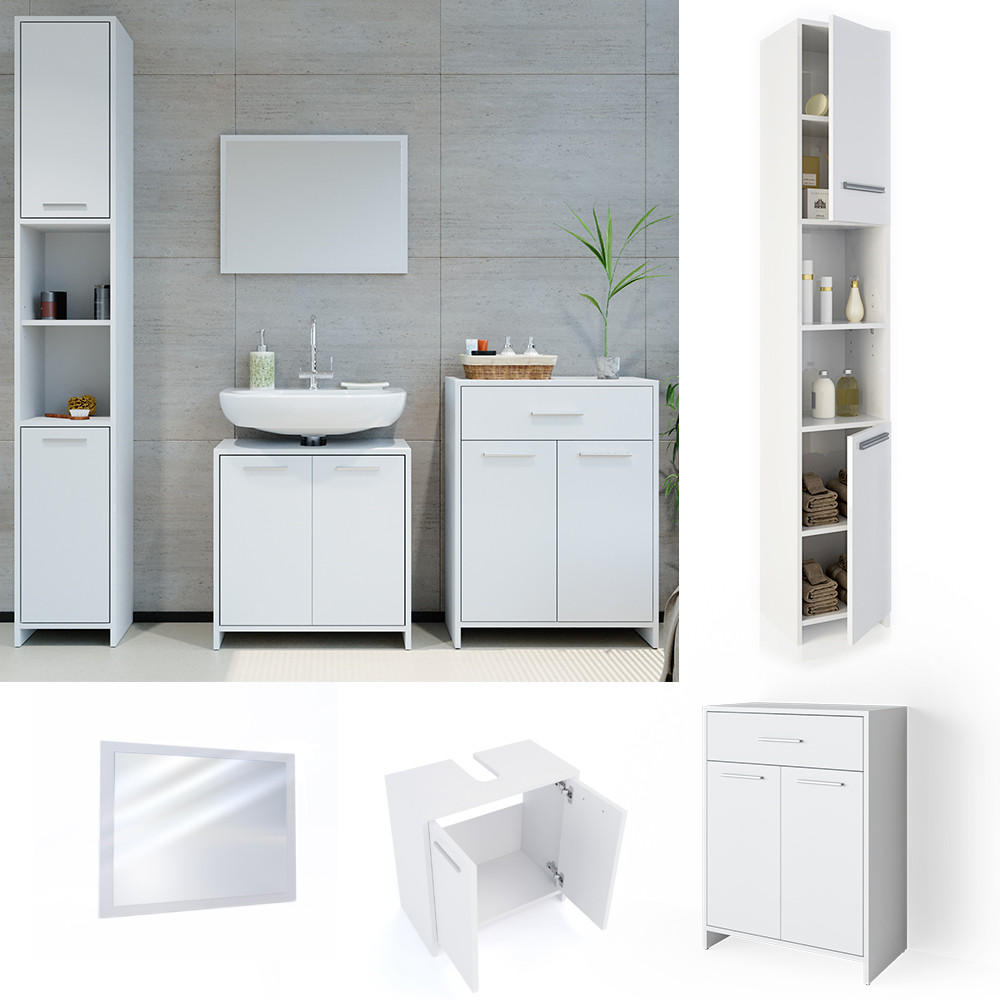 BADMÖBEL-SET Kiko Weiß 4 Teile, mit Hochschrank und Kommode - Weiß, Holzwerkstoff (58/60/33cm) - Vicco