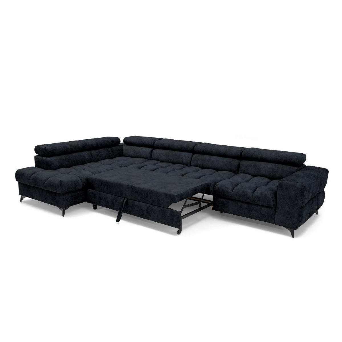 ECKSOFA PUDDING MAXI L Links mit Schlaffunktion 125x195 Velours Schwarz - Schwarz, Holz/Textil (350/203cm) - Muffo