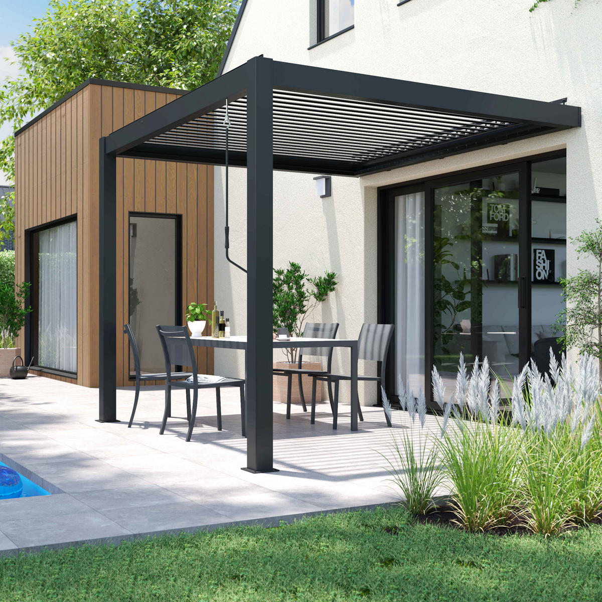 PERGOLA 3x3 m, Grau - Grau, Metall (300/250/300cm) - Oviala