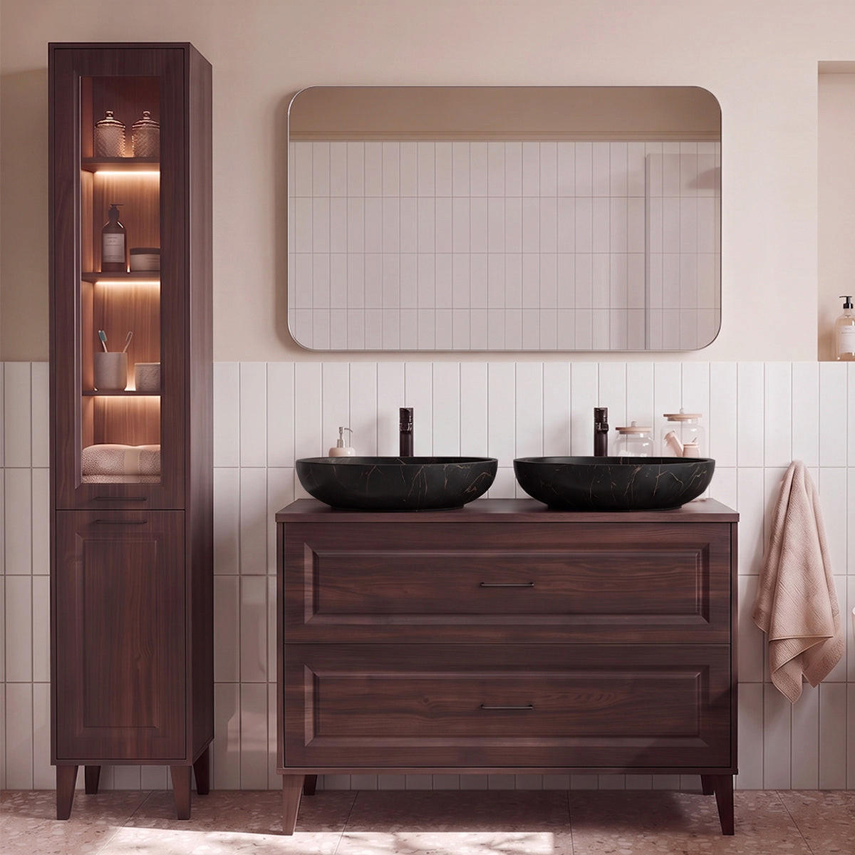 KOUPELNOVÝ NÁBYTEK 120cm Moka 2er-Set Dřevo - hnědá, kompozitní dřevo (120/84.5/46cm) - Petits-meubles
