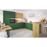 WINKELKÜCHE Silver eiche artisan / eiche artisan & kieferngrün 300 / 185 / 207cm 8-teilig - Braun/Grün, Holzwerkstoff/Metall (300/207/185cm) - Feldmann-Wohnen