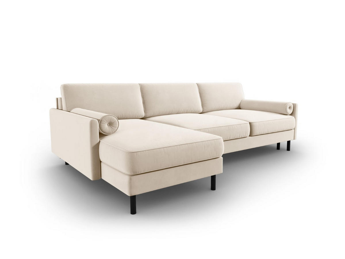 AUSKLAPPBARES-ECKSOFA links mit Container Scott aus Samt leichtes beige 5 Sitzplätze - Beige, Textil (142/212cm) - Micadoni