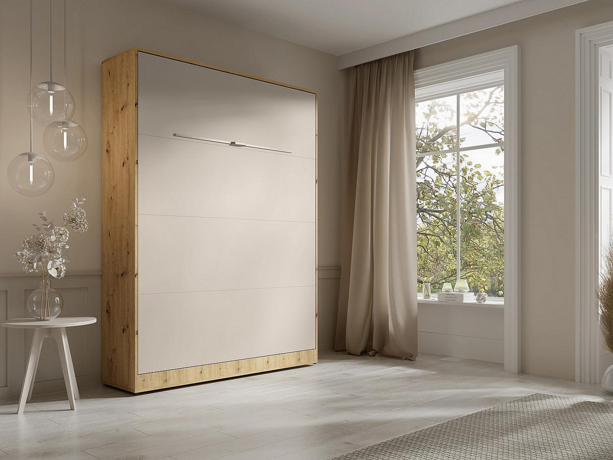 SCHRANKBETT - 2 Personen - holz - beige, naturfarben hell Rapili - Weiß, Holz/Metall (140/200cm) - Vente-Unique