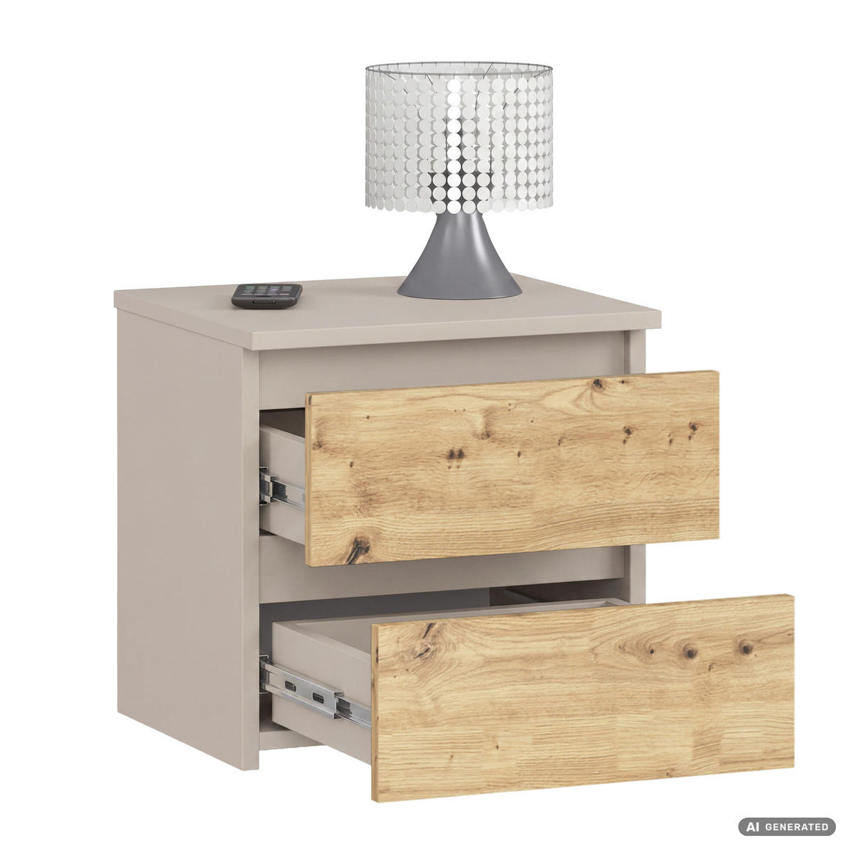 NACHTTISCH CL2 Kaschmir 40 cm 2 Schubladen Front Artisan-Eiche B40xH40xT35 cm - Beige/Braun, Holzwerkstoff (40/40/35cm) - Akord