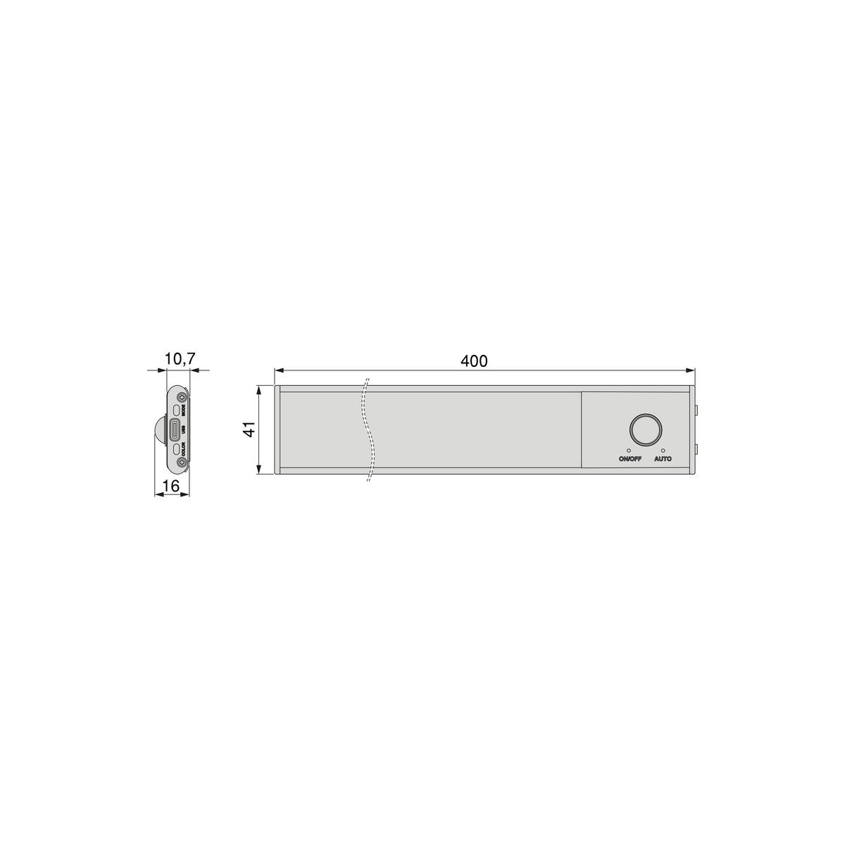 LED-WANDLEUCHTE Kaus Black, USB wiederaufladbar, mit Bewegungssensor, L400mm, Kunststoff und Aluminium, Schwarzer Metallic-Lack - Schwarz, Kunststoff (4.1/2/40cm) - EMUCA