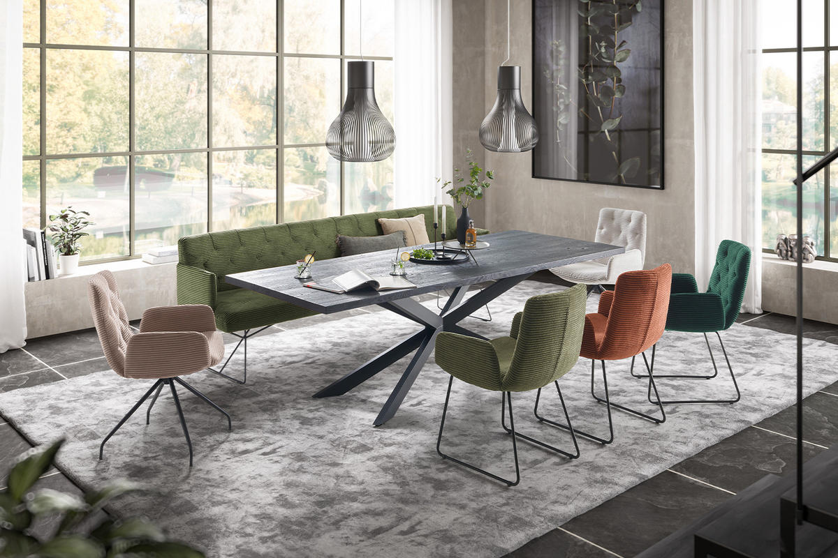 ESSZIMMERBANK CHARME Grün Cord - Olivgrün/Grün, Textil (246/85/69cm) - KAWOLA