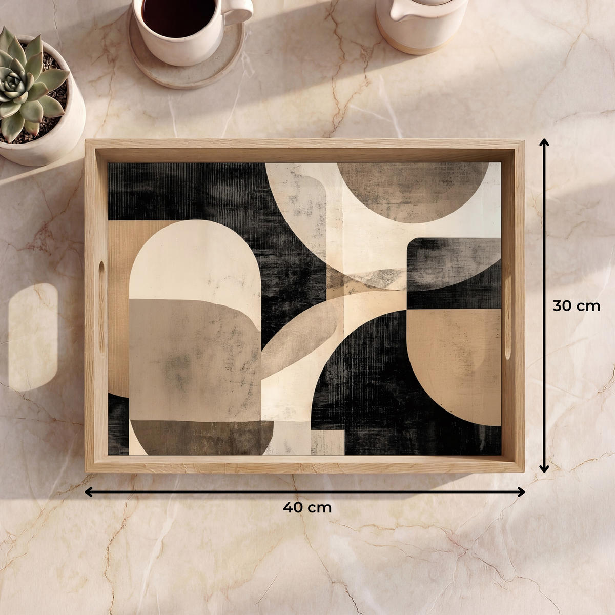 SERVÍROVACÍ PODNOS Abstraktní - Tvary - Moderní - Béžová 40x30 cm - béžová, dřevo (40/5/5cm) - OnlyWow