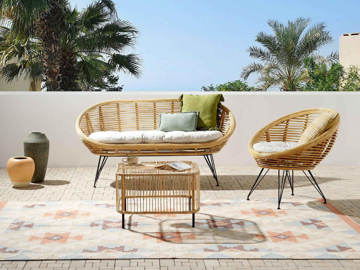 3-SITZER LOUNGE SET Rattan Natürlich Maratea/Cesenatico - Naturfarben, Naturmaterialen - Beliani