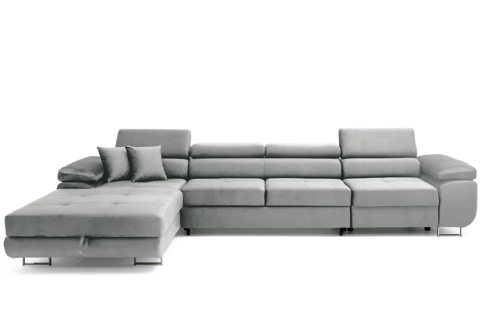 ECKSOFA ALONZO MAXI Links mit Schlaffunktion 125x195 Velours Hellgrau - Silberfarben/Hellgrau, Holz/Textil (350/203cm) - Muffo