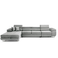 ECKSOFA ALONZO MAXI Links mit Schlaffunktion 125x195 Velours Hellgrau - Silberfarben/Hellgrau, Holz/Textil (350/203cm) - Muffo