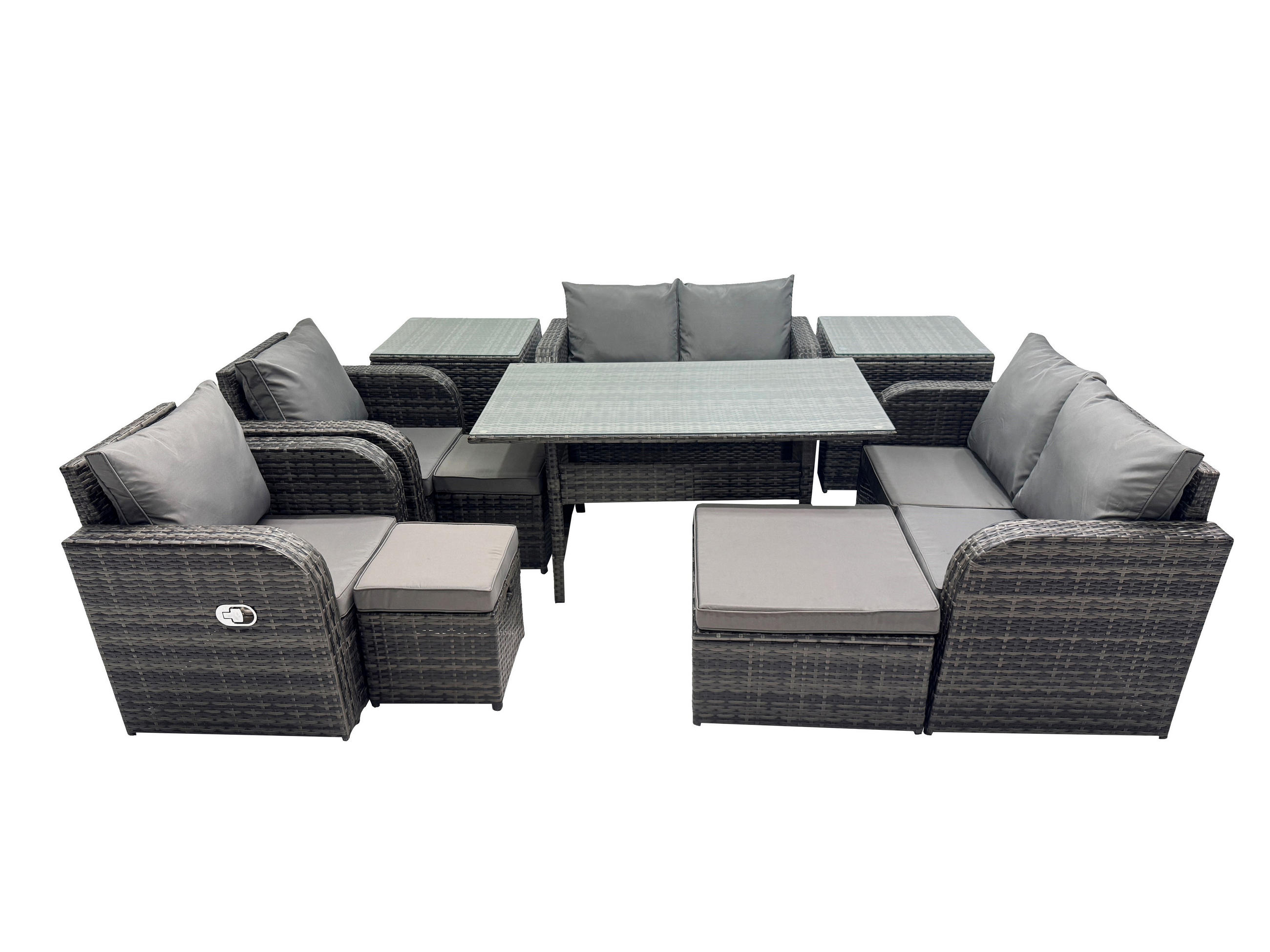 Gartenmöbelset mit Esstisch,Beistelltisch Polyrattan Dunkelgrau 9-Sitzer - Dunkelgrau/Grau, Glas/Kunststoff - Fimous