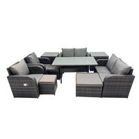 Gartenmöbelset mit Esstisch,Beistelltisch Polyrattan Dunkelgrau 9-Sitzer - Dunkelgrau/Grau, Glas/Kunststoff - Fimous