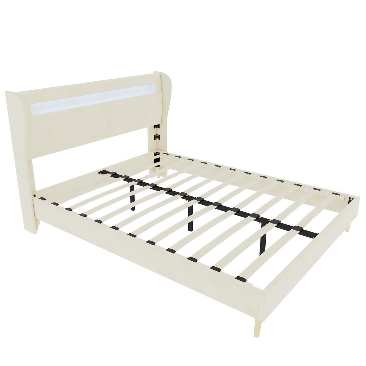 POLSTERBETT 160/200 cm DE-32987 mit LED-Kopfteil und Matratze Beige - Beige, Metall (160/200cm) - ComfortXL