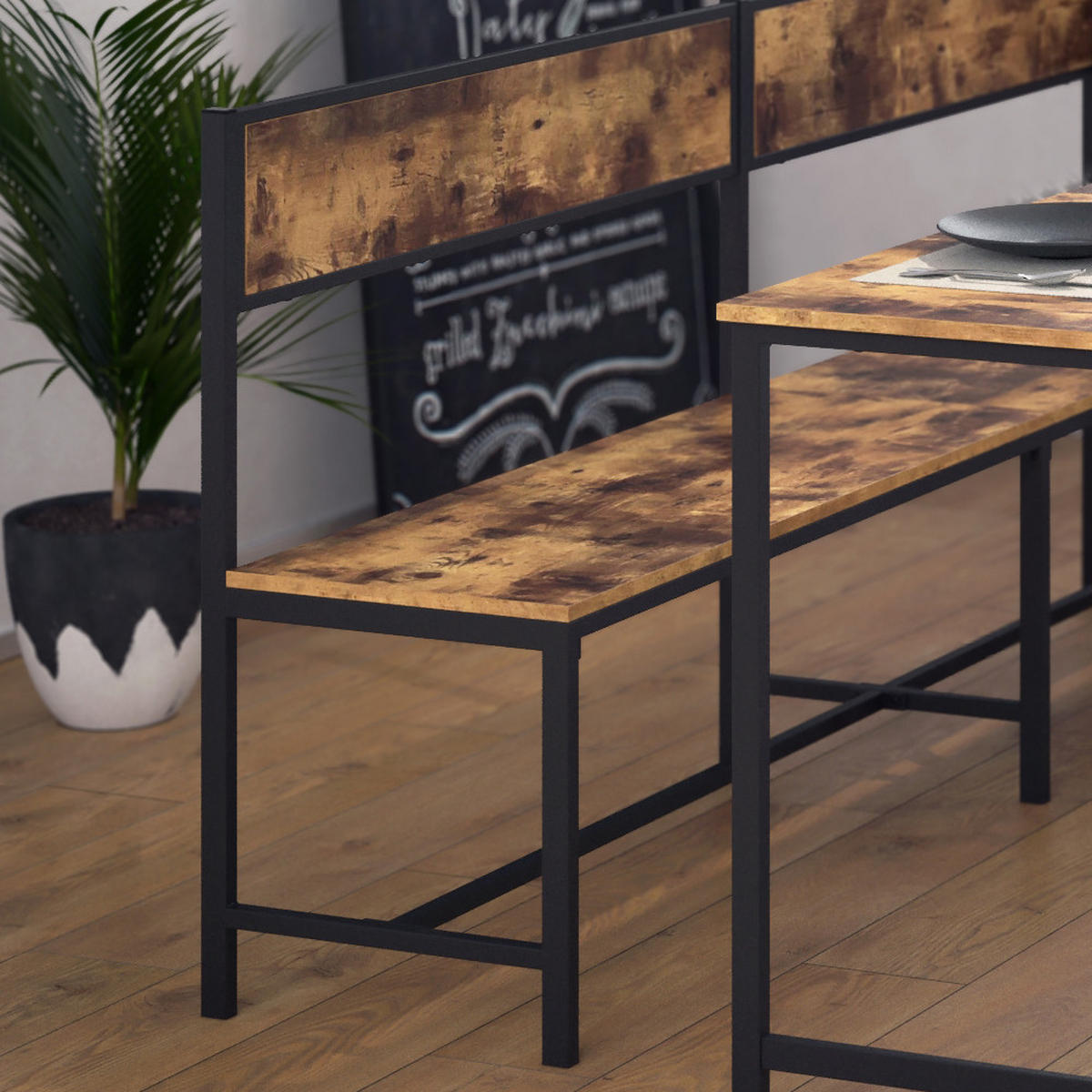 ESSZIMMER-ECKBANK Fyrk Eiche rustikal 195 x 142 cm - Wildeiche/Schwarz, Holzwerkstoff (195/90/142cm) - Vicco
