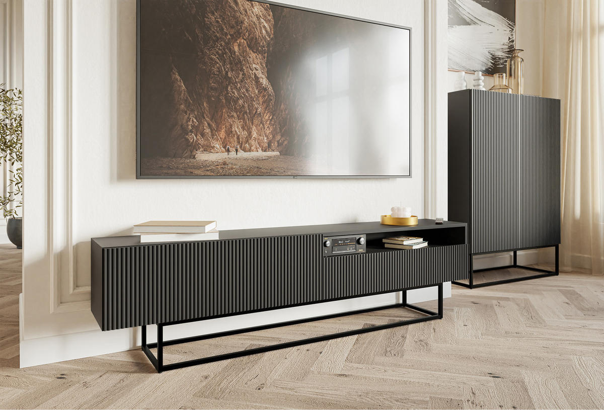 TV-SCHRANK Veldio Schwarz mit offenem Fach 175 cm - Schwarz, Holzwerkstoff/Metall (175/46.5/31.6cm) - Selsey