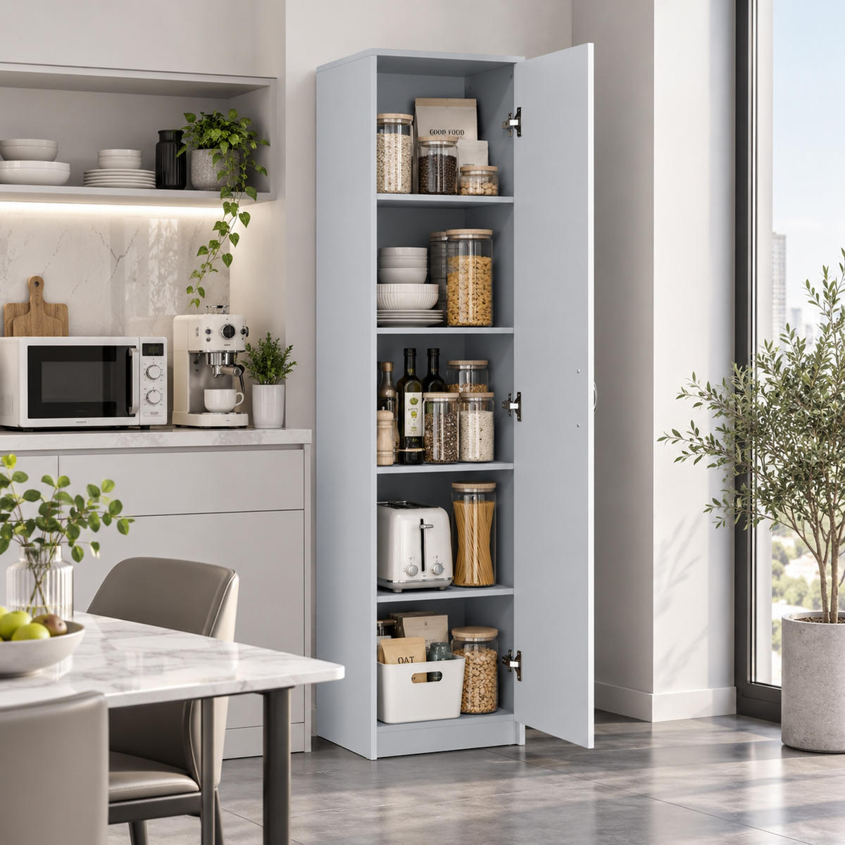 KÜCHENSCHRANK Spanplatte Grau - Alufarben/Grau, Holzwerkstoff/Metall (35/180/40cm) - HOMCOM