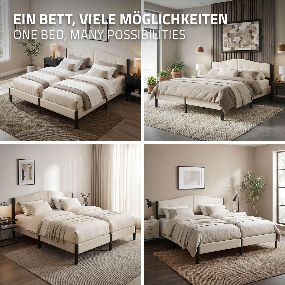 ČALOUNĚNÁ postel 180x200 cm, béžová, s roštem a lněným potahem - béžová, kompozitní dřevo/textil (180/200cm) - ML-DESIGN