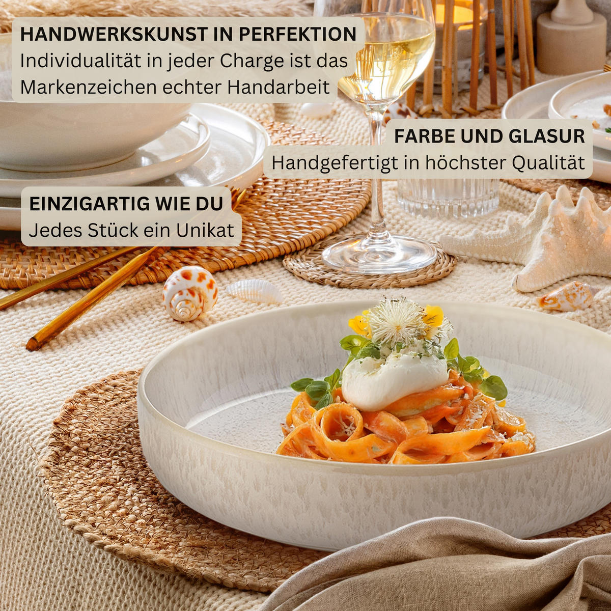 PASTASCHALEN Set Korfu 4 teilig - Creme, Stein (24/5/24cm) - Sänger