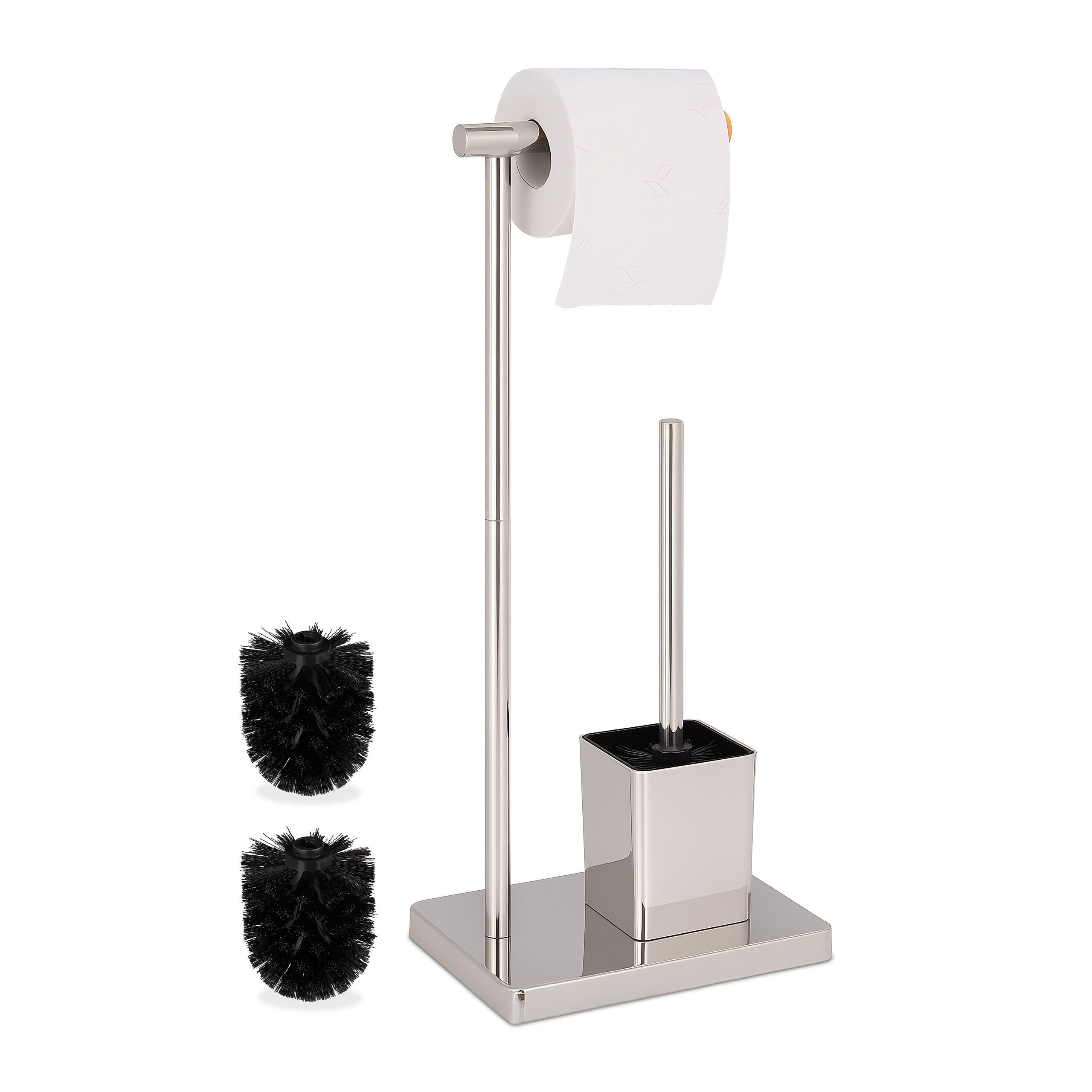 WC-GARNITUR Silber Edelstahl 2 Ersatzbürstenköpfe - Silberfarben, Kunststoff/Metall (23/66.5/18cm) - Relaxdays