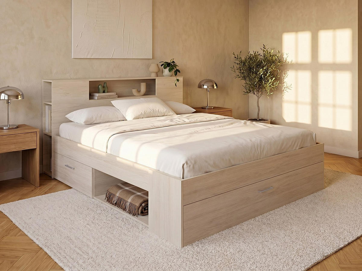 BETTRAHMEN - 2 Personen - holz - naturfarben hell Leandre - Naturfarben, Holz (160/200cm) - Vente-Unique