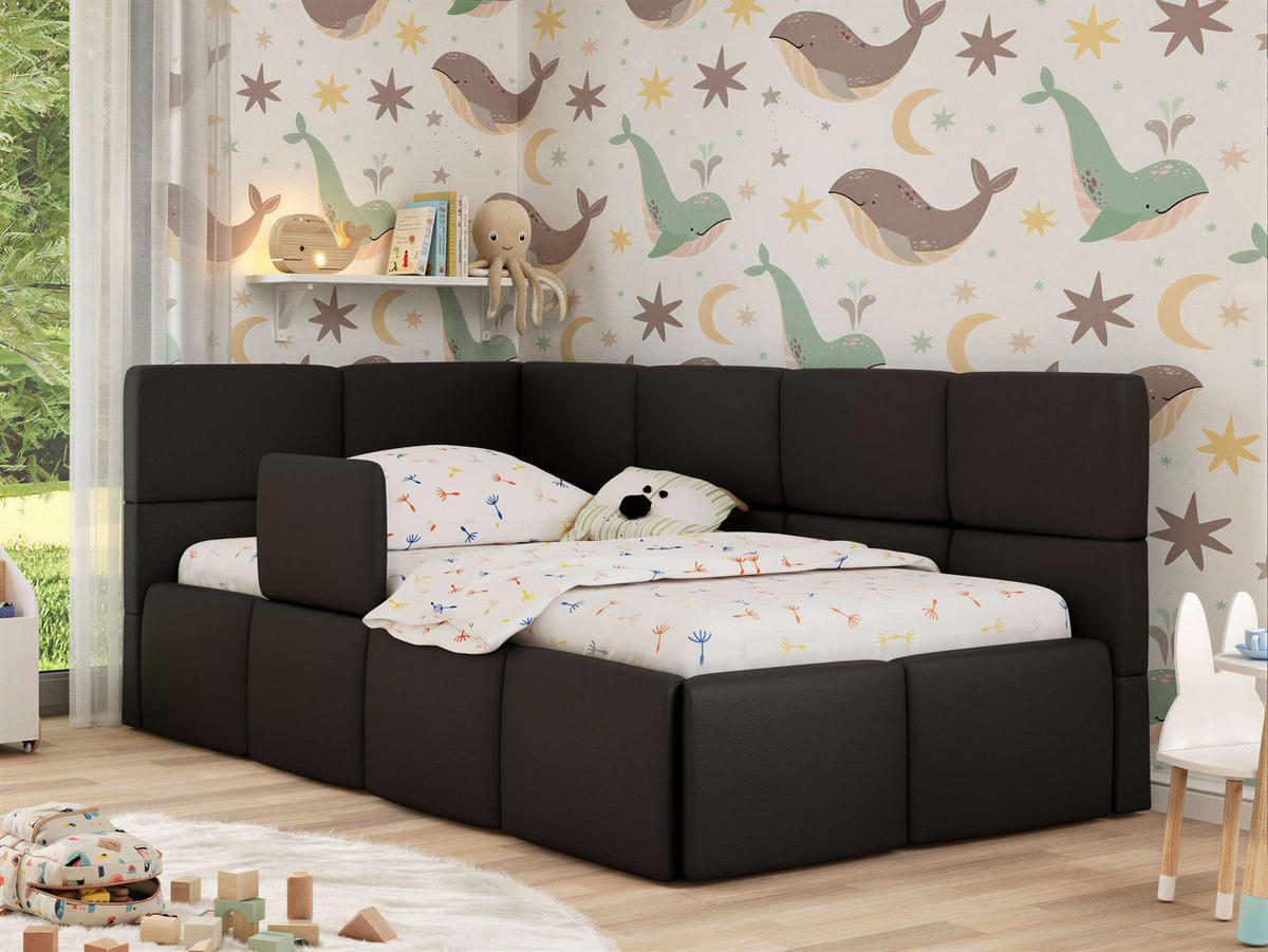 DĚTSKÁ POSTEL ARVO ALTA 90/200 - Černá Ekokůže - Vlevo - černá, textil (90/200cm) - MKS