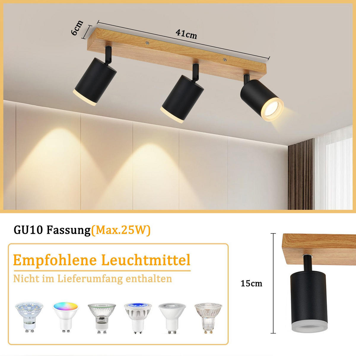 STRAHLER Recklinghausen 3-flammig 41/6/15 cm - Schwarz, Holz (41/6/15cm) - Nettlife