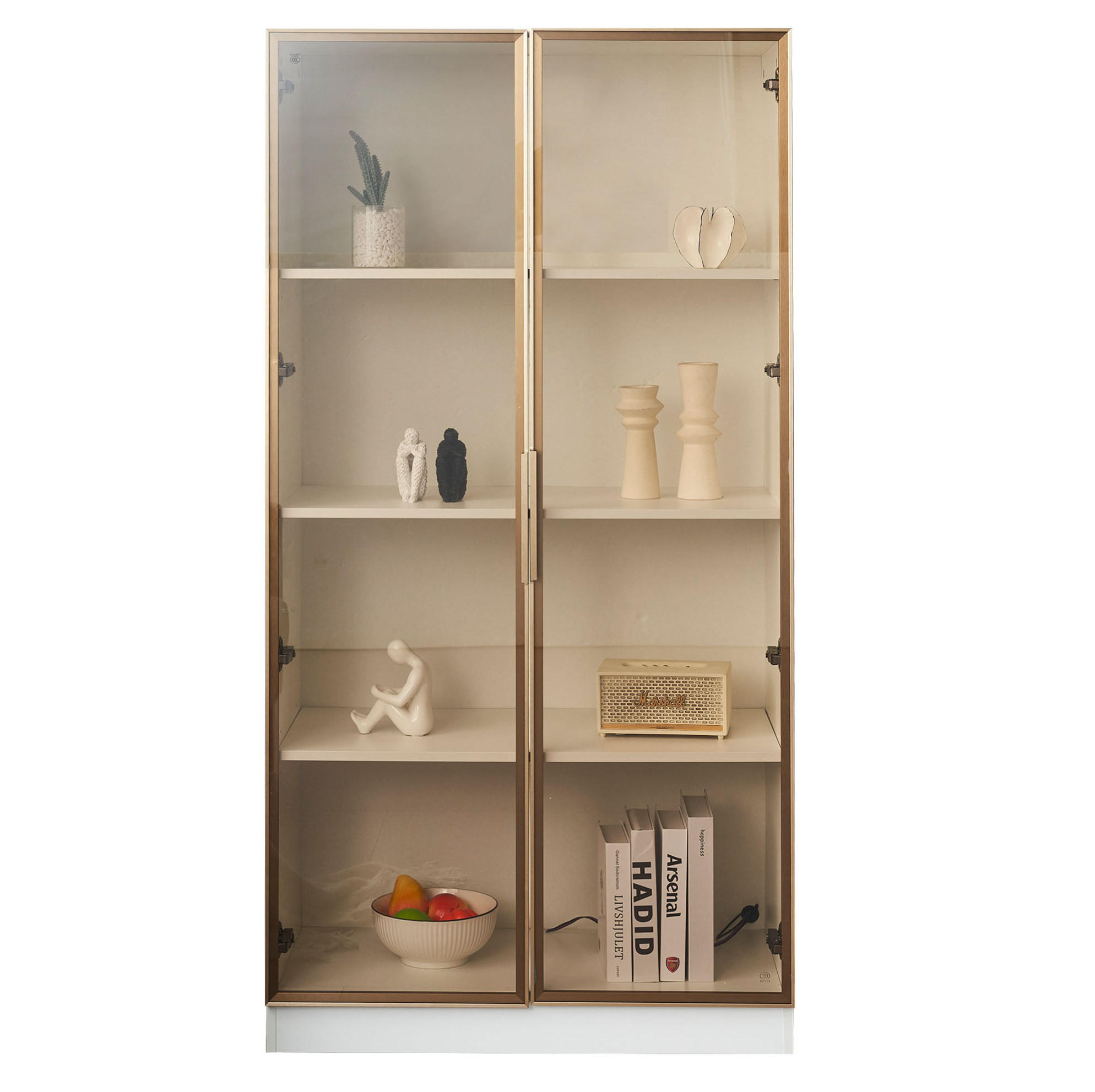 VITRINEN-SET 160/40/160 cm in Weiß mit LED-Beleuchtung und verstellbaren Böden - Weiß, Holzwerkstoff (160/160/40cm) - Flora Grace