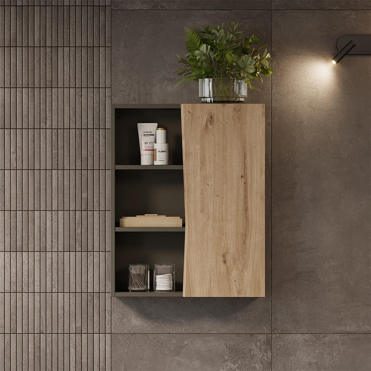 HÄNGESCHRANK Willow Artisan 56 x 70 cm mit 3 offenen Fächern - Anthrazit/Hellgrau, Holzwerkstoff (56/70/16.8cm) - Vicco