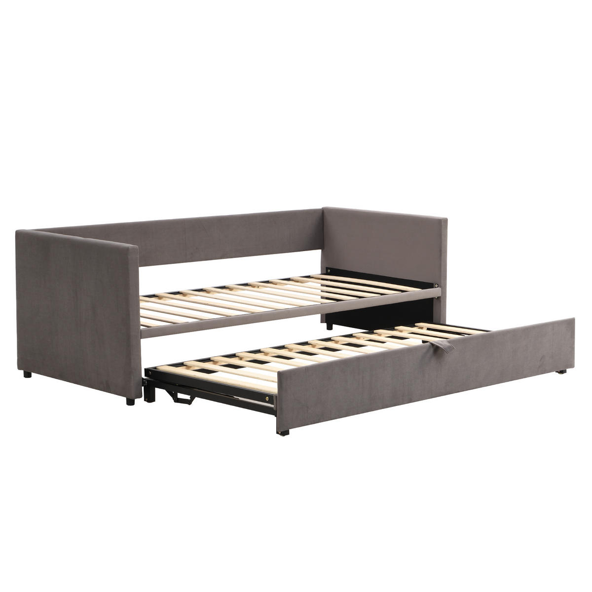 POLSTERBETT 90/200 cm mit Ausziehfunktion auf 180/200 cm und Lattenrost, Samt, Grau - Grau, Textil (90/200cm) - Redom