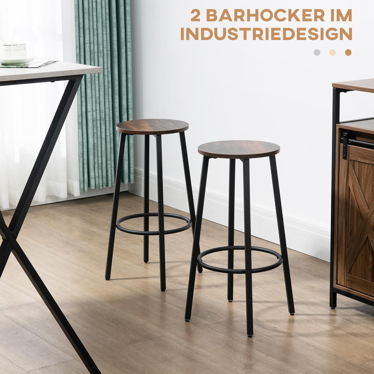 BARHOCKER Spanplatte Stahl Braun+Schwarz - Braun, Kunststoff (42/65/42cm) - HOMCOM