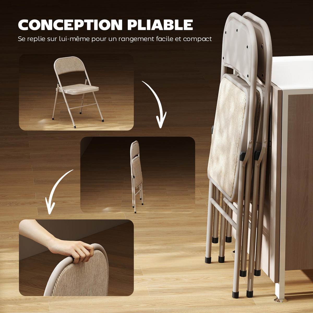 KLAPPSTUHL 2er-Set DE-13328 Leinenbezug & Stahlrahmen Beige - Beige, Metall (46/78/45cm) - ComfortXL
