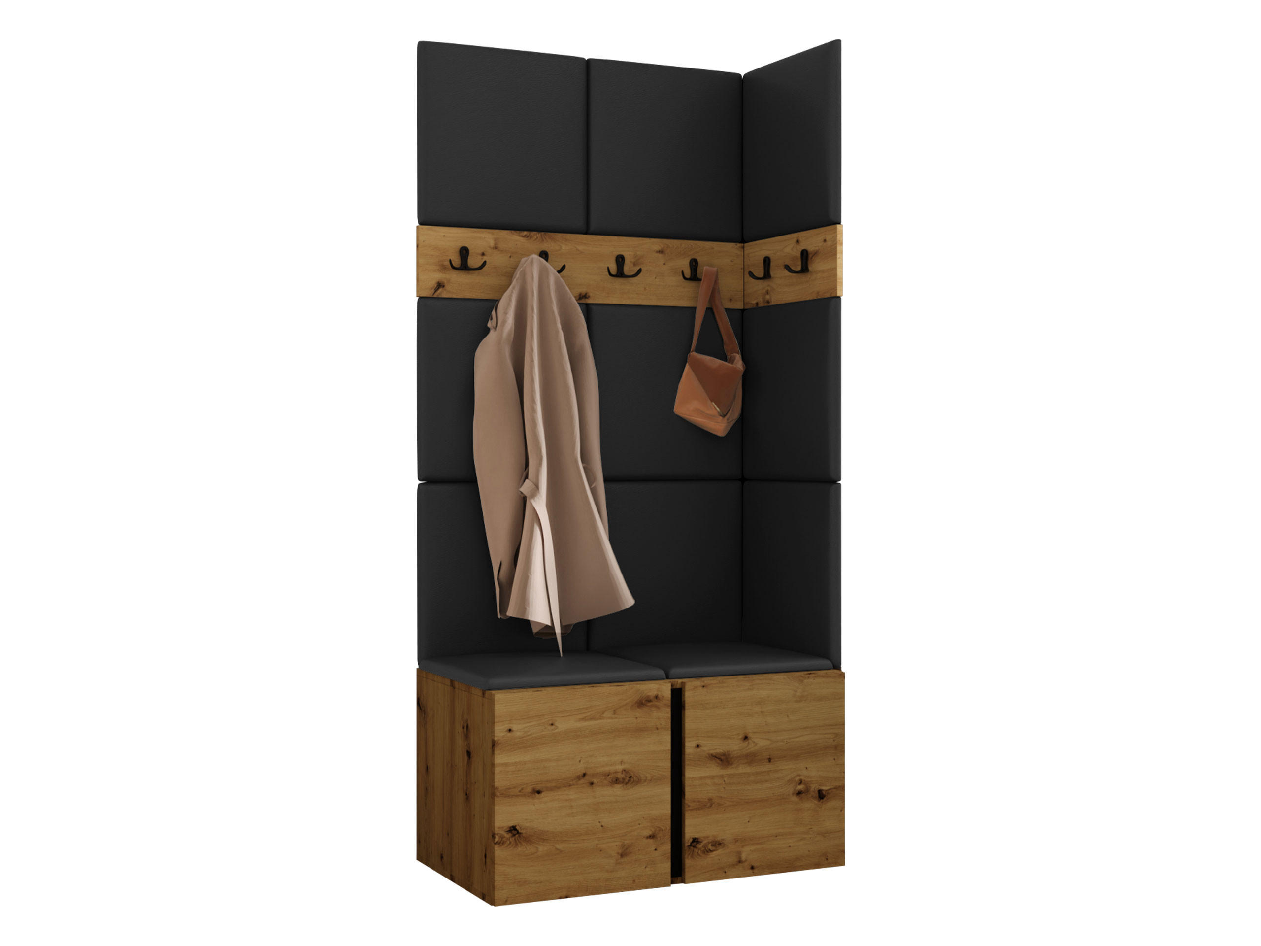 MOBILIER PENTRU HOL Orion I - stejar Artisan/negru, material plastic/compozit lemnos (84/186/46cm) - MIRJAN24
