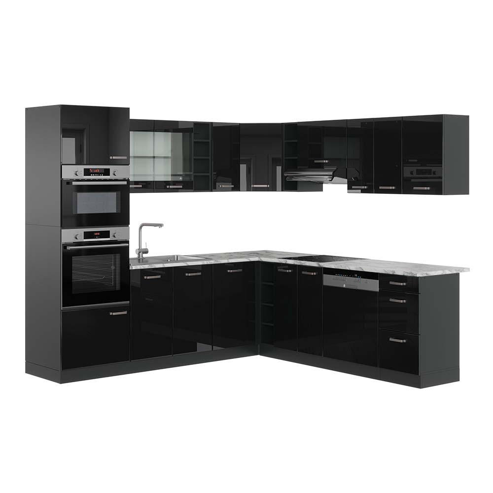 ECKKÜCHE R-Line Schwarz Hochglanz/Anthrazit 237 x 247 cm, AP Marmor - Schwarz Hochglanz/Anthrazit, Holzwerkstoff (247/81.6/60cm) - Vicco