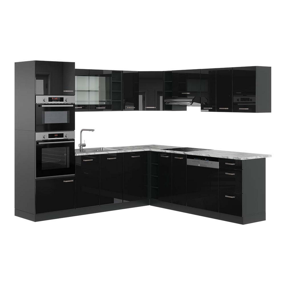 ECKKÜCHE R-Line Schwarz Hochglanz/Anthrazit 237 x 247 cm, AP Marmor - Schwarz Hochglanz/Anthrazit, Holzwerkstoff (247/81.6/60cm) - Vicco