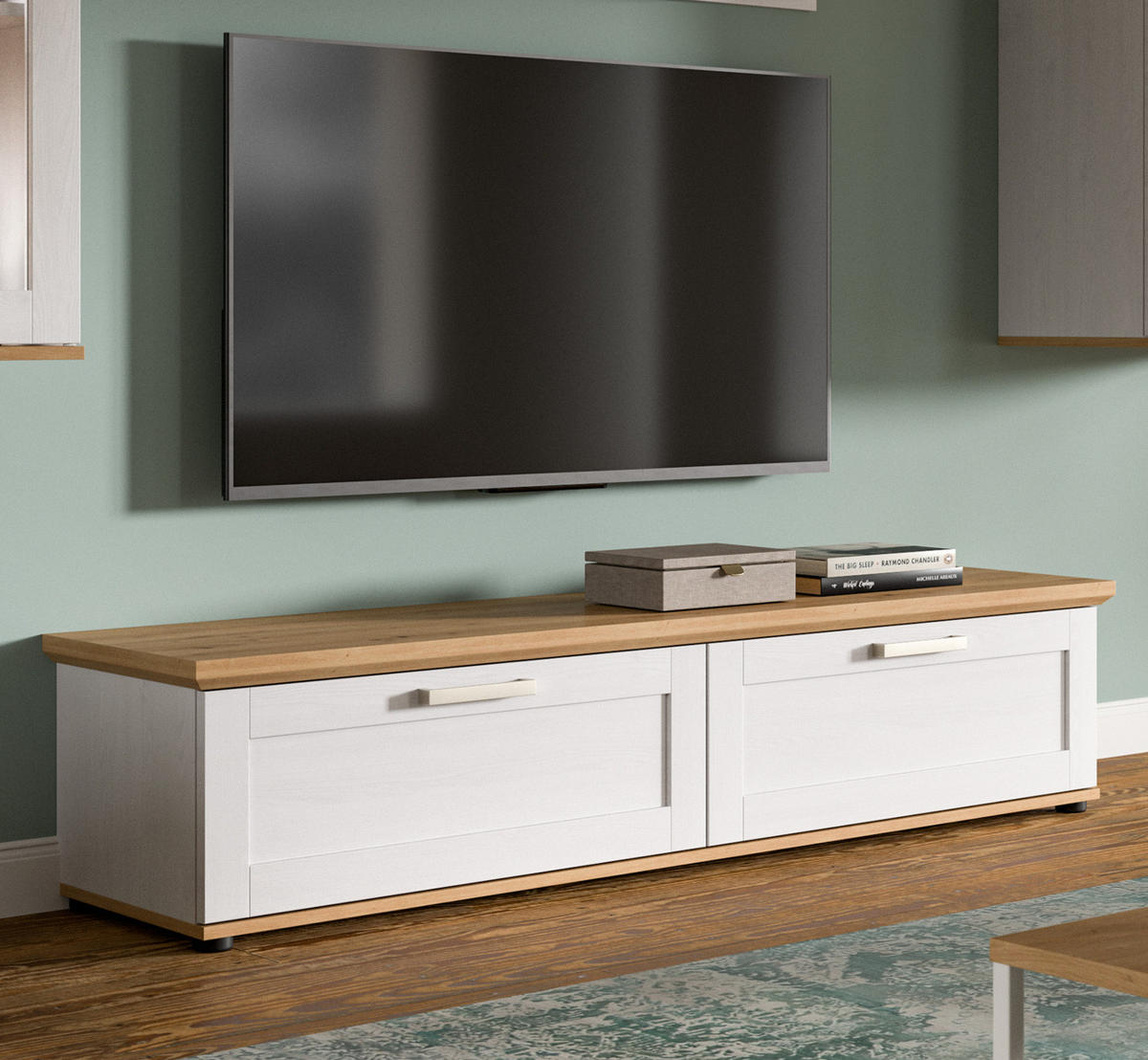TV-LOWBOARD weiß Lärche, Eiche Artisan 164 cm,TV-Unterteil im Landhaus-Stil - Silberfarben/Schwarz, Holzwerkstoff/Kunststoff (164/37/40cm) - Inn.Furn