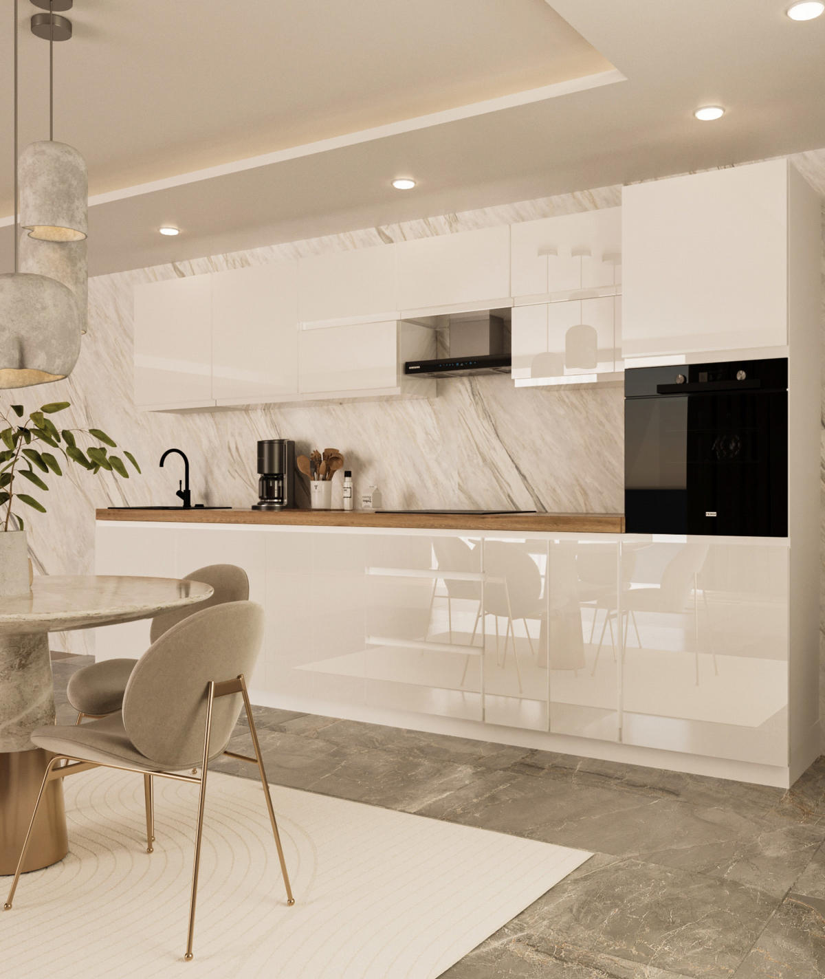 KÜCHENZEILE 340 cm - Aspen KA13-M340- in Weiß/Hochglanz - Weiß Hochglanz, Holz (340/212/58cm)