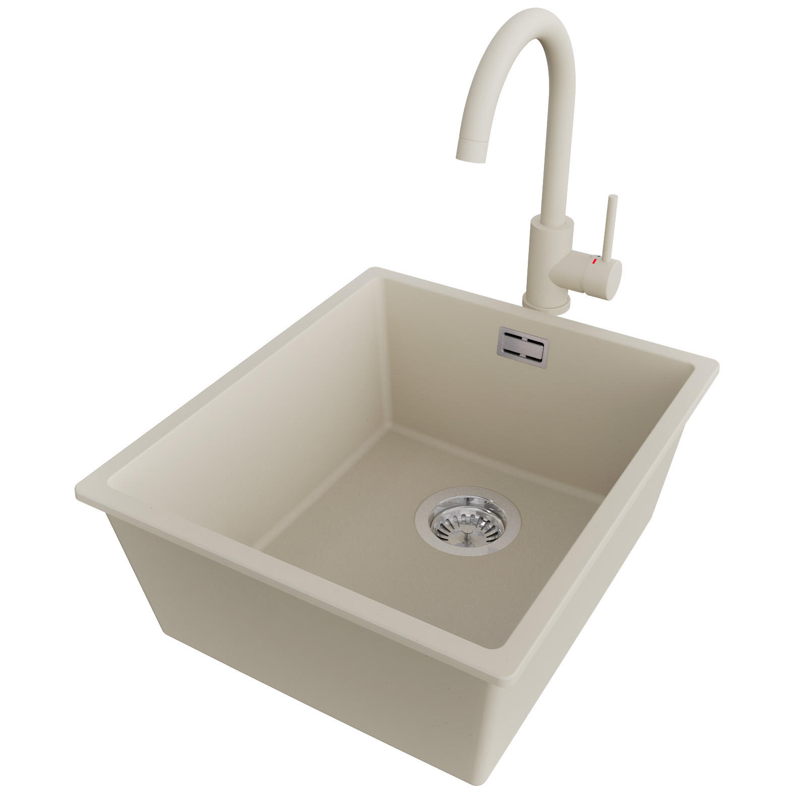 UNTERBAUSPÜLE GRANIT London, 3-er set Beige 41/47 cm, 1 Becken + Küchenarmatur 32/20 cm + Ablauf-Set ab 45er Unterschrank - Chromfarben/Beige, Kunststoff (41/20/47cm) - Primagran