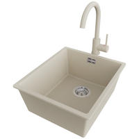 UNTERBAUSPÜLE GRANIT London, 3-er set Beige 41/47 cm, 1 Becken + Küchenarmatur 32/20 cm + Ablauf-Set ab 45er Unterschrank - Chromfarben/Beige, Kunststoff (41/20/47cm) - Primagran