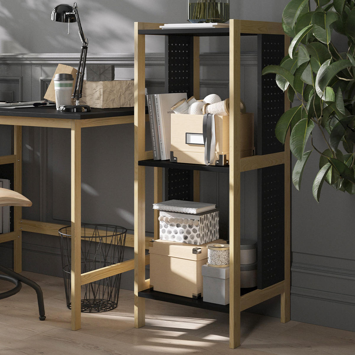 STANDREGAL Elvia Schwarz 40 x 107 cm - Schwarz/Kieferfarben, Holzwerkstoff (40/107/40cm) - Vicco