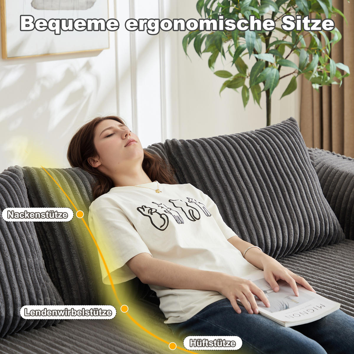 SOFA modular Cord Grau mit Kissen - Grau, Kunststoff (101/72.5/185cm) - Meubliv