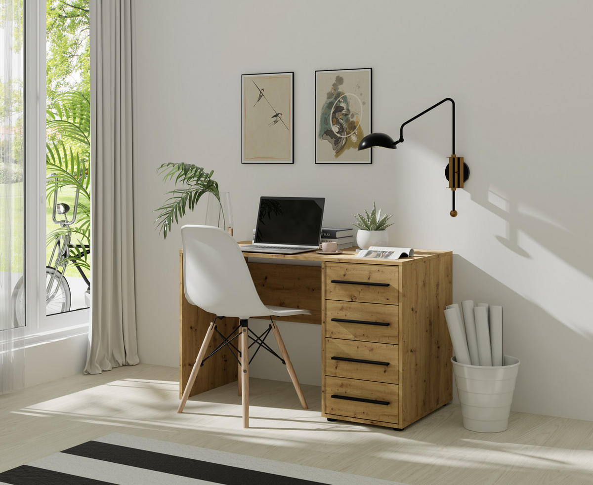 SCHREIBTISCH Modena 120x60 in Eiche Artisan mit Schubladen - Kaschmir/Schwarz, Holzwerkstoff/Kunststoff (60/120/75cm) - Ravio